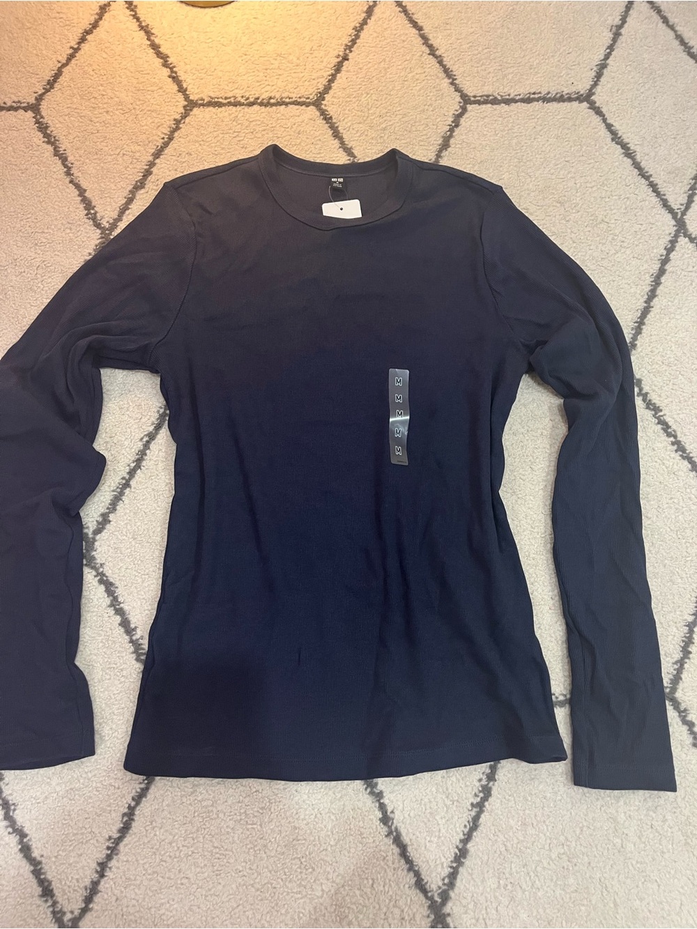 Uniqlo Basic Long Sleeve Ribbed Crew Neck Tee - Navy